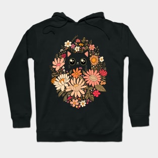 Cute black cat with Boho wildflowers Hoodie